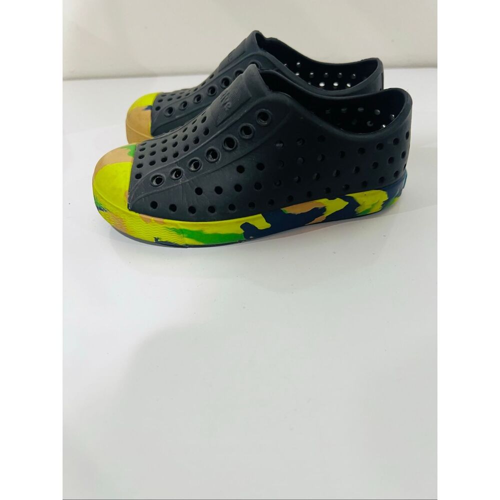 Native Jefferson Marbled Kids Shoes Jiffy Black/Grasshopper Green/Marble C8 Chil